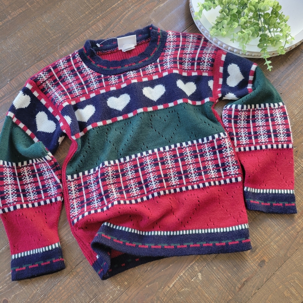 90's In Design Vintage Children's Knit Festive Heart Sweater